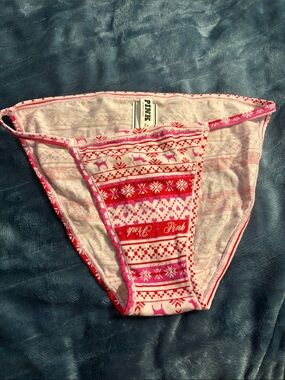 PINK Victoria's Secret Pink & Hot Pink Holiday Print Bikini Bottoms 5/25